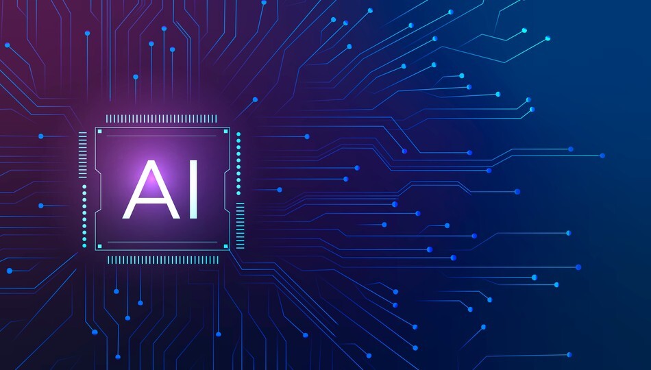 Glowing AI microchip on a circuit board, representing enterprise AI infrastructure.