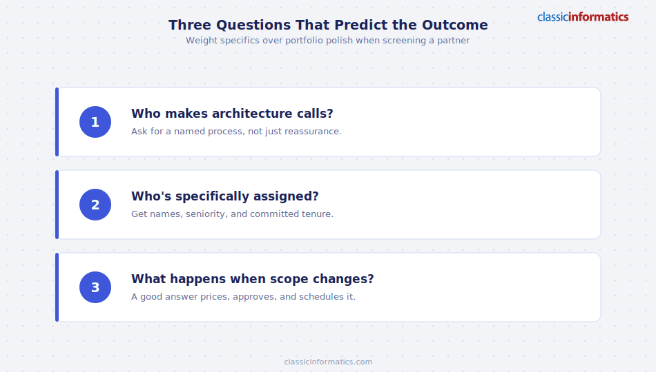 Three questions to ask when screening a software development outsourcing partner