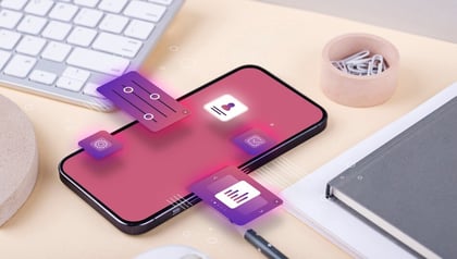 Top 20 mobile app development companies concept shown by a smartphone with floating app interface icons.
